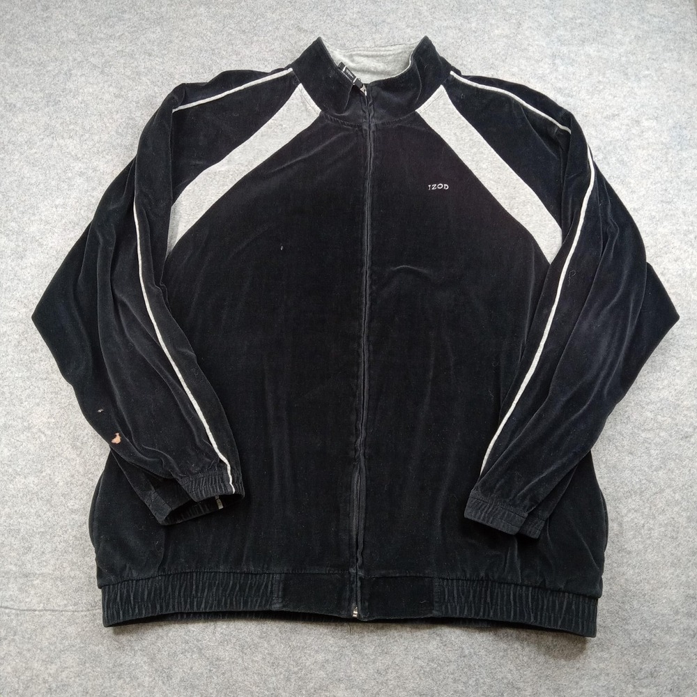 IZOD Jacket Men XXL Tall 2XLT Black Gray PerformX Full Zip Track Velour Athletic